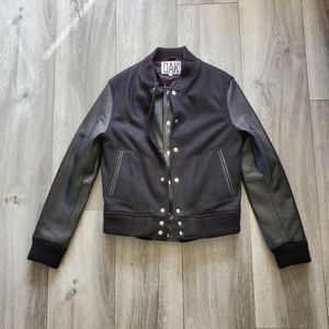 OAK Nyc Double Front Wool Leather Varsity Black Jacket Small Unisex